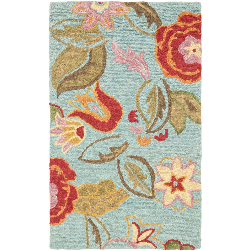 August Grove Canon Floral Handmade Hooked Wool Red/Blue Area Rug